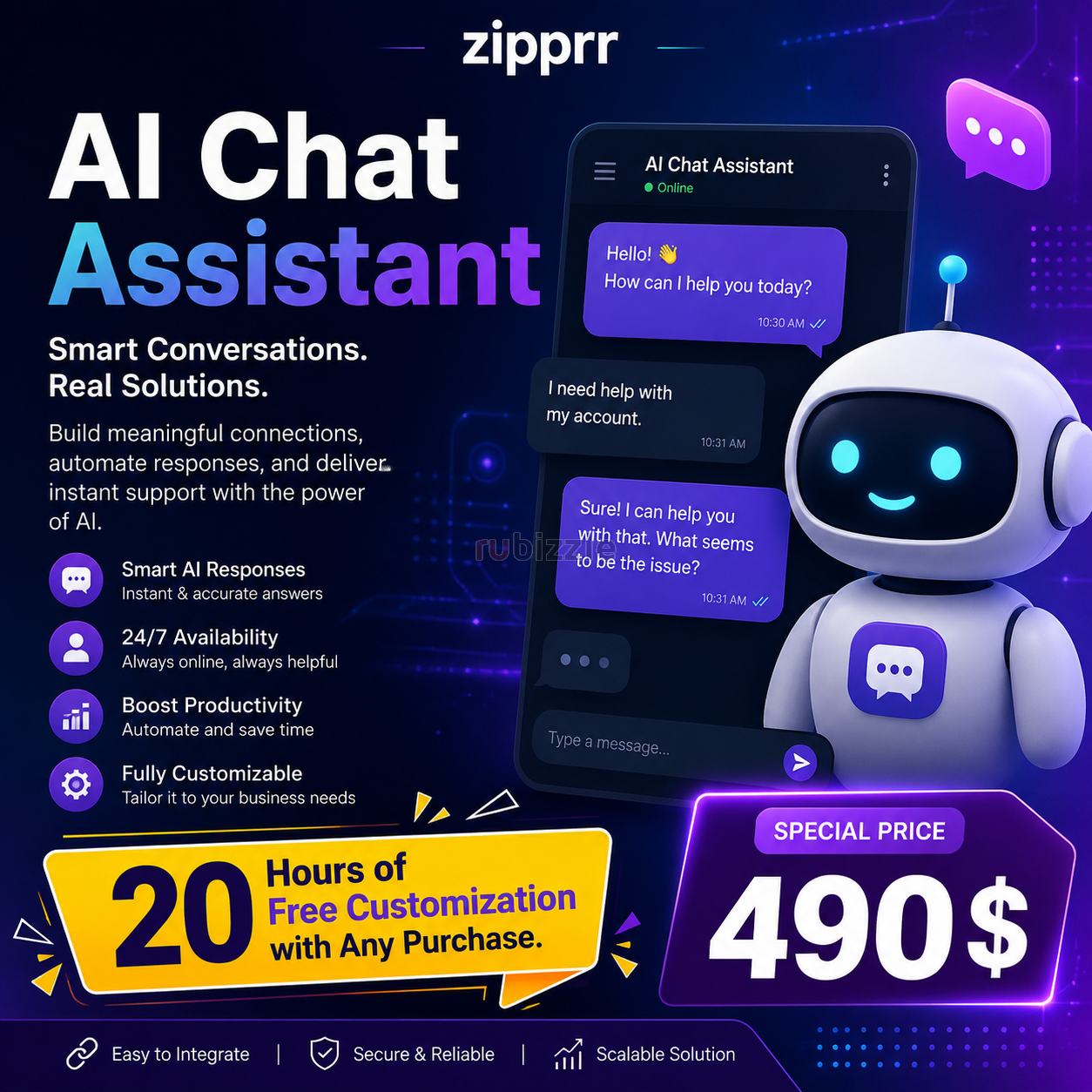 Zipprr AI Chat Assistant at $490 — White-Label AI Chatbot SaaS for Ent
